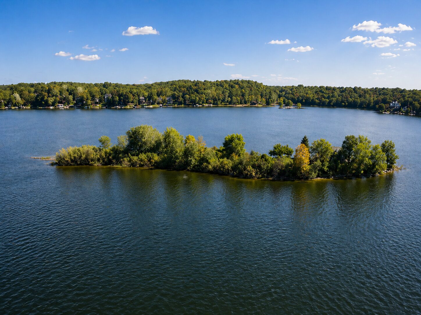 Aerial view of the PLYC island on Lower Prior Lake